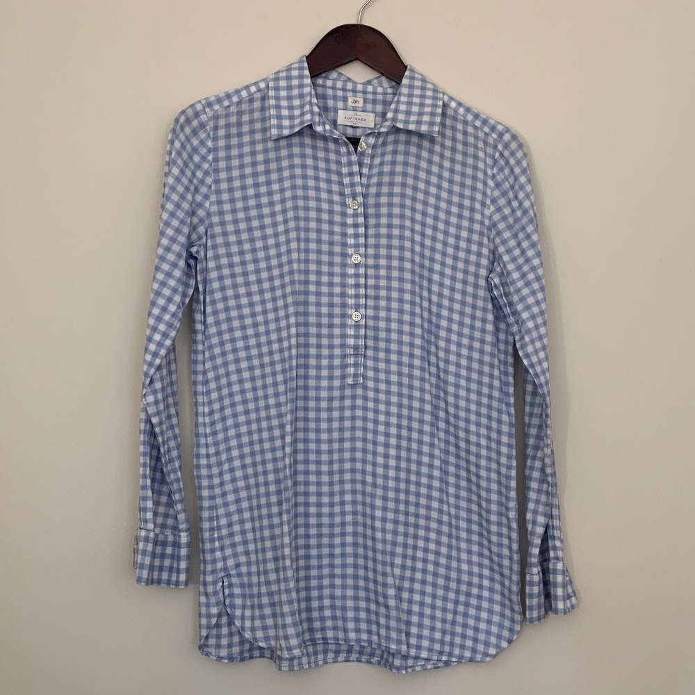 Ann Taylor Blue & White Checked Collared Long